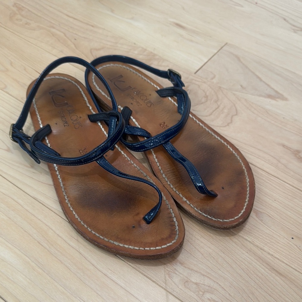 Dark Blue Navy Patent Leather Sandals St-Tropez